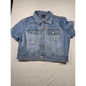 Limited Jeans Womens Short Sleeve Denim Jacket Blue Medium Wash Cropped Large